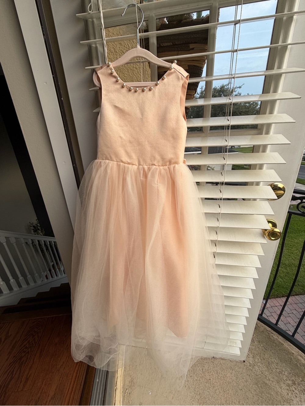 Peach Tulle Party Dress with Beaded Neckline